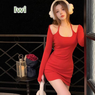 Đầm Body Dài Tay IWI SHOP Thiết Kế Cổ Dây Trễ Vai Sexy Váy Ôm Sát Tôn 3 Vòng Đi Tiệc Đi Chơi - BD065.IW