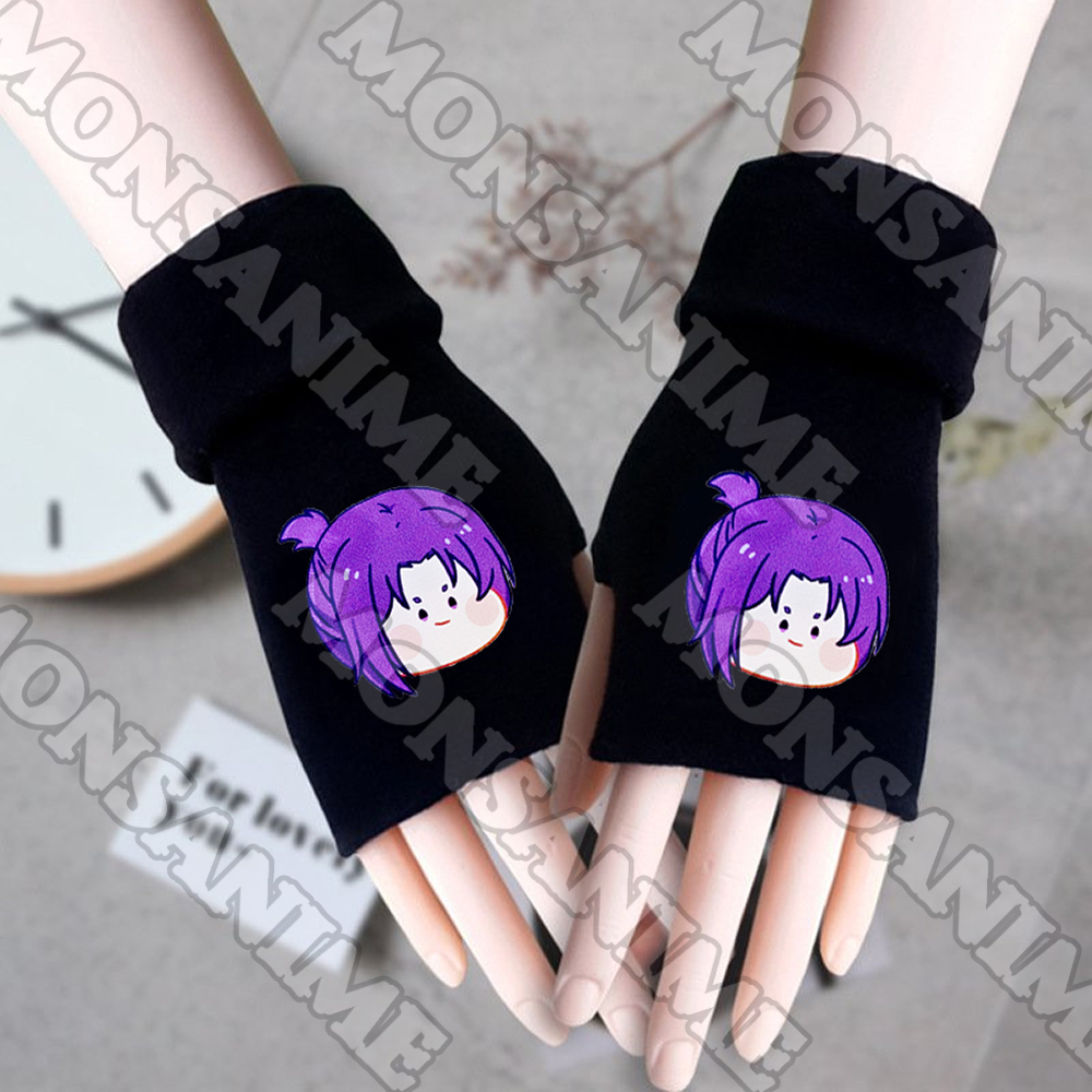 Găng tay len đen BLUE LOCK ver MẶT NGƠ in hình nhân vật anime chibi thời trang ấm áp xinh xắn