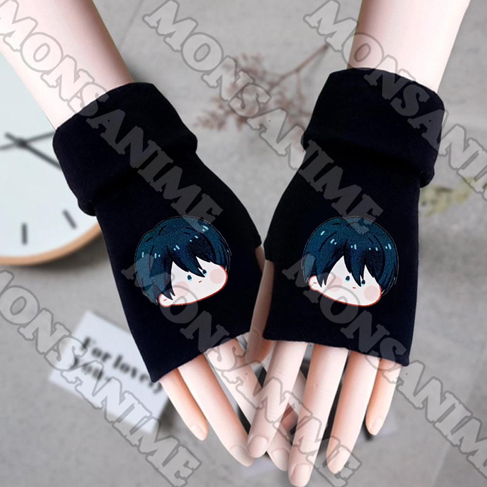 Găng tay len đen BLUE LOCK ver MẶT NGƠ in hình nhân vật anime chibi thời trang ấm áp xinh xắn