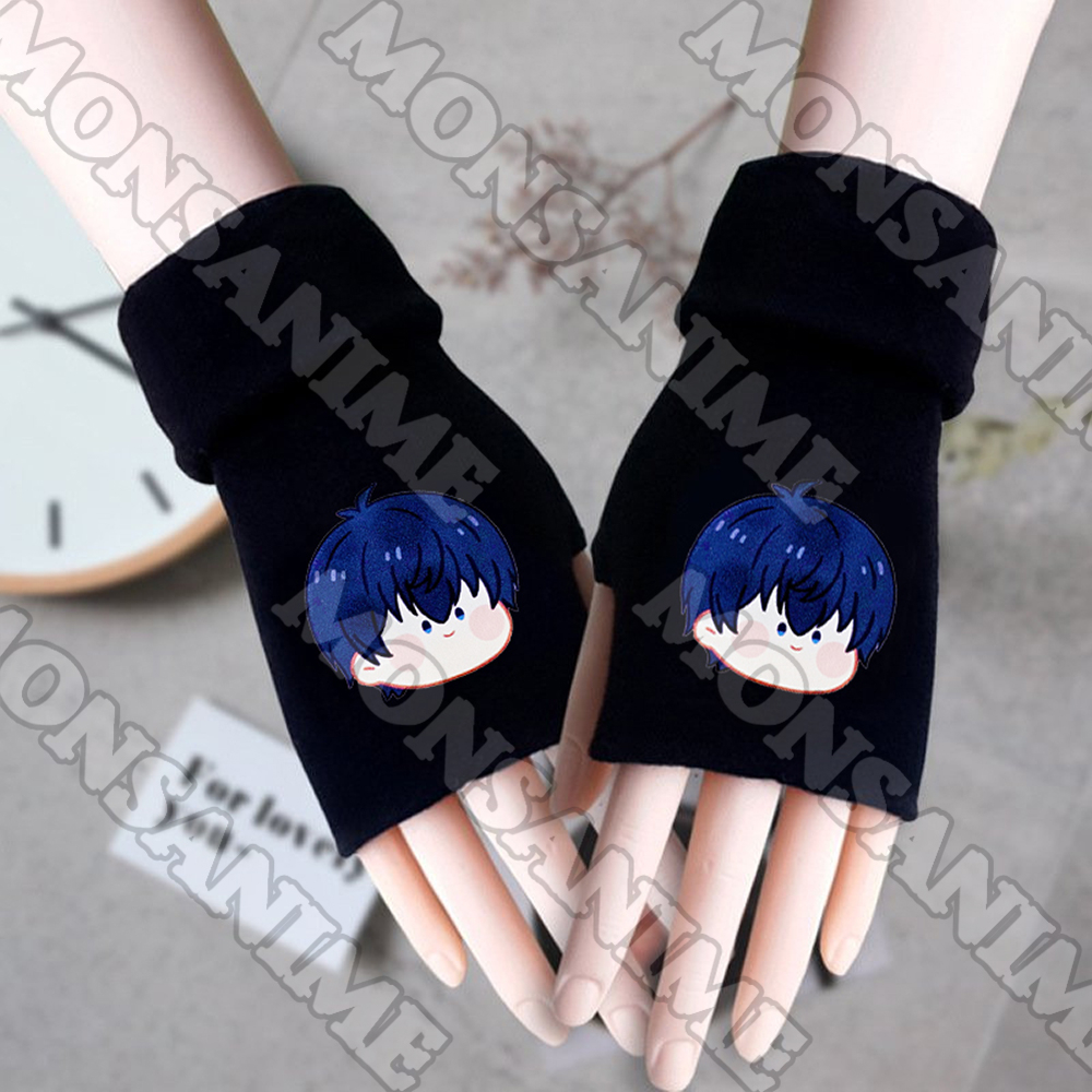 Găng tay len đen BLUE LOCK ver MẶT NGƠ in hình nhân vật anime chibi thời trang ấm áp xinh xắn