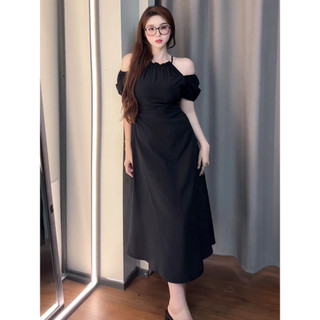 Mập style đầm yếm trễ vai, chất lụa cao cấp, may 2 lớp size 50-90 kg