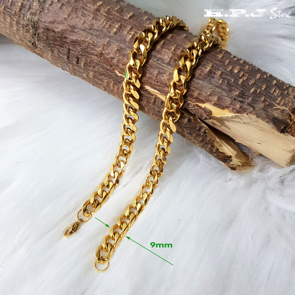 Dây chuyền titan mạ vàng xích đơn bảng 9mm, 11mm, 13mm.