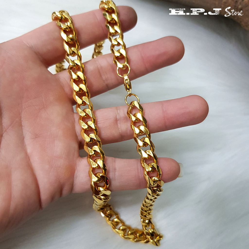 Dây chuyền titan mạ vàng xích đơn bảng 9mm, 11mm, 13mm.