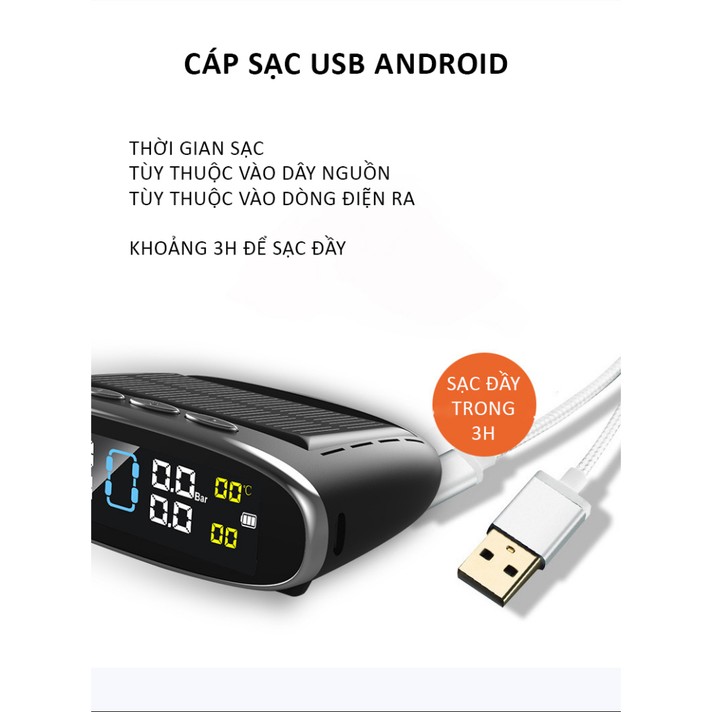 Cảm biến áp suất lốp ô tô van ngoài S1 cảnh báo bằng giọng nói tiếng Việt sạc năng lượng mặt trời bảo hành 12 tháng