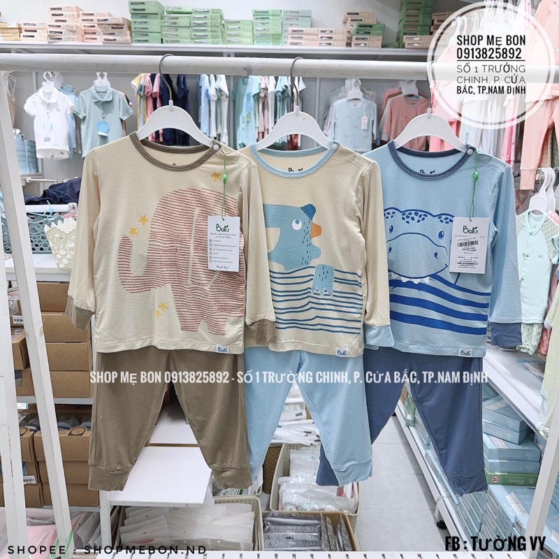 Bộ Baru Modal dài tay in thú cho bé trai bé gái