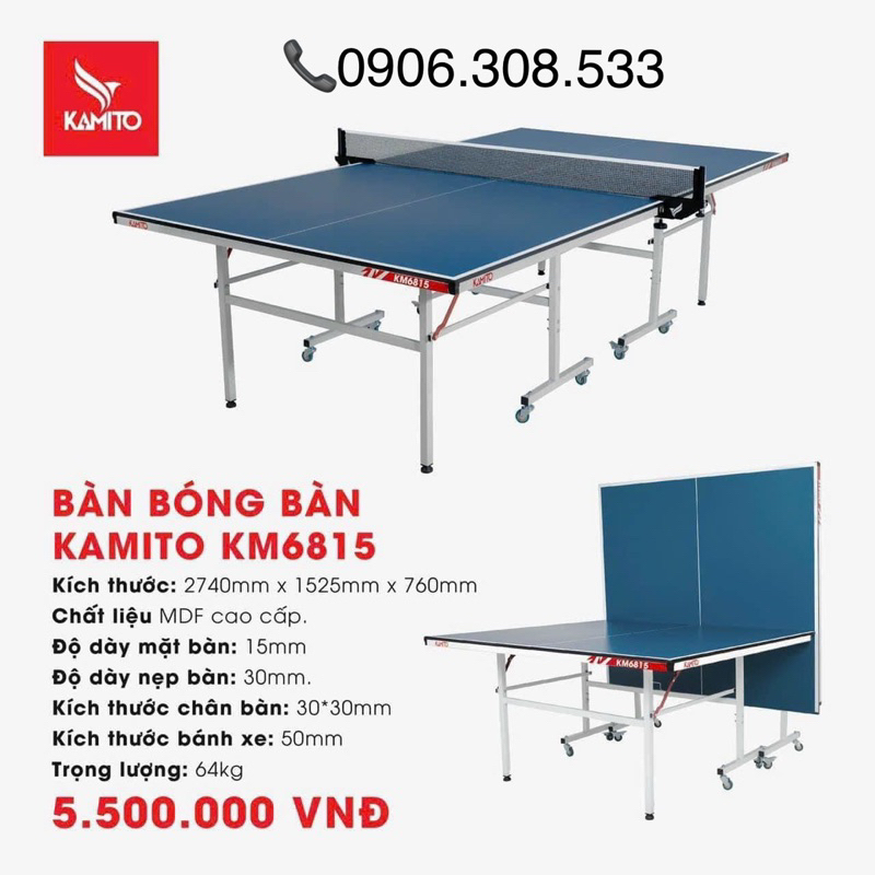 Bàn Bóng Bàn Kamito KM6815 Tặng Kèm 50 quả bóng tập