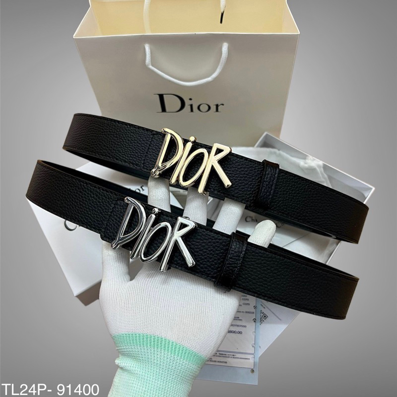 Thắt lưng da nam dây da Pu đen sần mặt đúc chữ kí CD vàng bạc bóng kiểu dáng đơn giản đi học TL24P