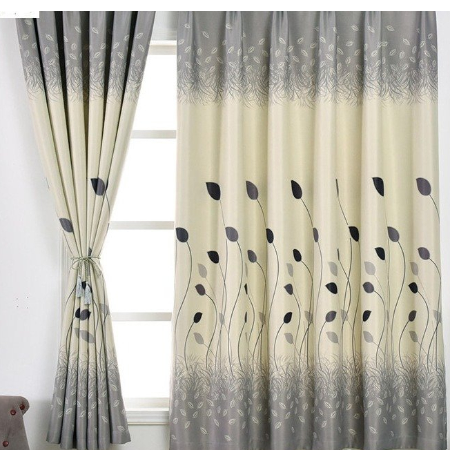 Rèm khoen lỗ treo tường trang trí decor phòng,Rèm cửa chống nắng-Lá đen phối giữa LD415