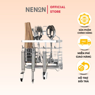 Ống Đựng Đũa INOX SUS304 Có khay chứa nước lắp đặt dán tường không cần khoan - NENON