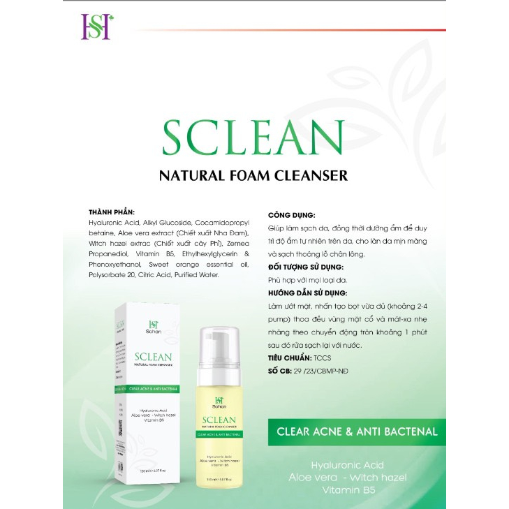 Sữa Rửa Mặt Tạo Bọt Sclean Natural Foam Cleanser HS+ 150ml