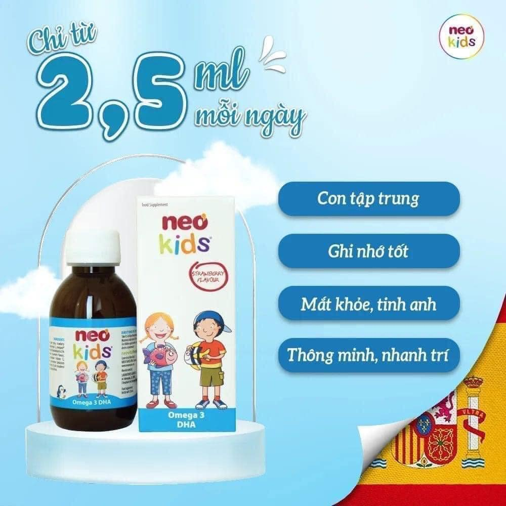 DHA Cho Bé Neo Kids Omega 3 DHA Cho Trẻ Sơ Sinh, Vitamin D3, A, E Giúp Phát Triển Trí Não Tăng Cường Thị Lực Hộp 150ml