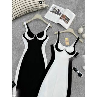 Đầm body 2 dây phối viền