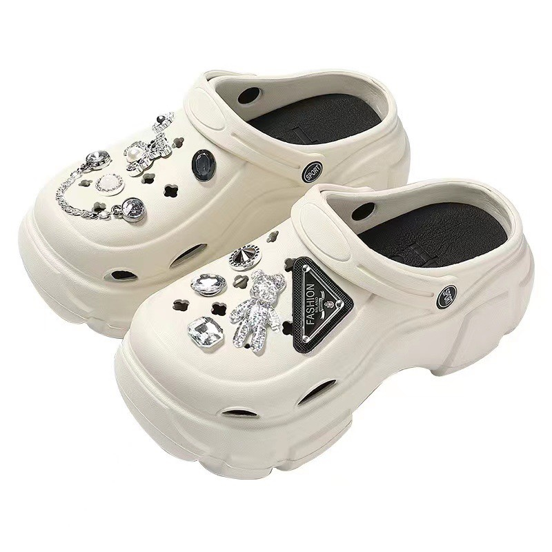 Dép cross sục bánh mì nữ đế độn siêu nhẹ tặng kèm STICKER Gấu đá