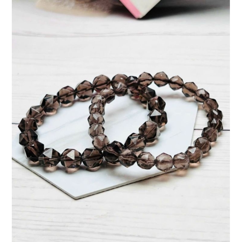 Vòng tay t.a khói xám cắt giác mệnh kim, thủy 8mm, 10mm