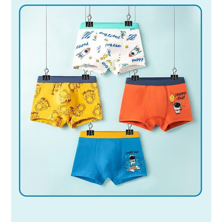 Combo 4 quần sịp bé trai cotton họa tiết xanh cam độc đáo, quần chíp bé trai từ 12-45kg