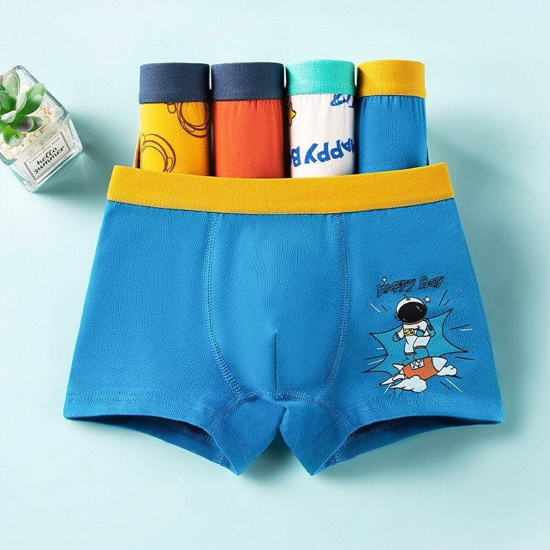 Combo 4 quần sịp bé trai cotton họa tiết xanh cam độc đáo, quần chíp bé trai từ 12-45kg