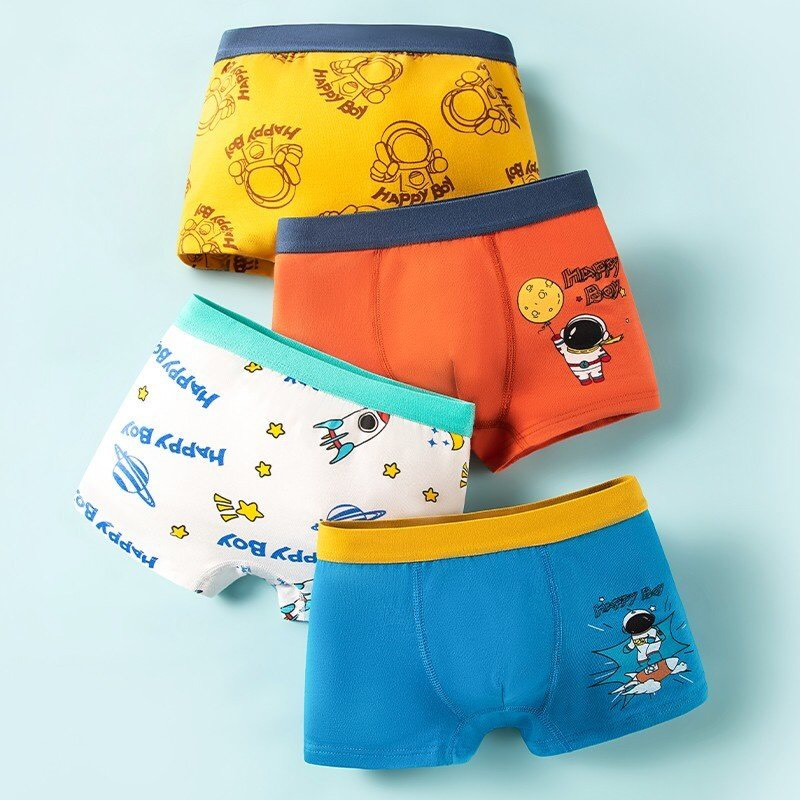 Combo 4 quần sịp bé trai cotton họa tiết xanh cam độc đáo, quần chíp bé trai từ 12-45kg