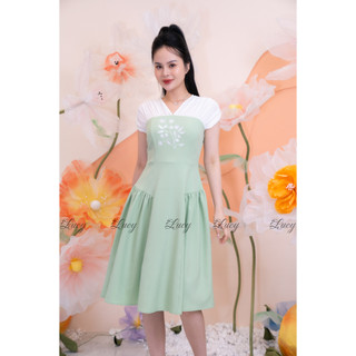 Đầm phối dáng xoè Latika 8630 thêu hoạ tiết độc đáo váy Lucy