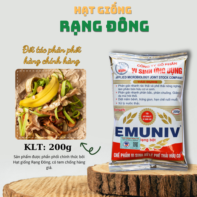 Chế Phẩm Vi Sinh EMUNIV xử lý rác thải hữu cơ, dạng bột (gói 200gr) - Hạt giống Rạng Đông