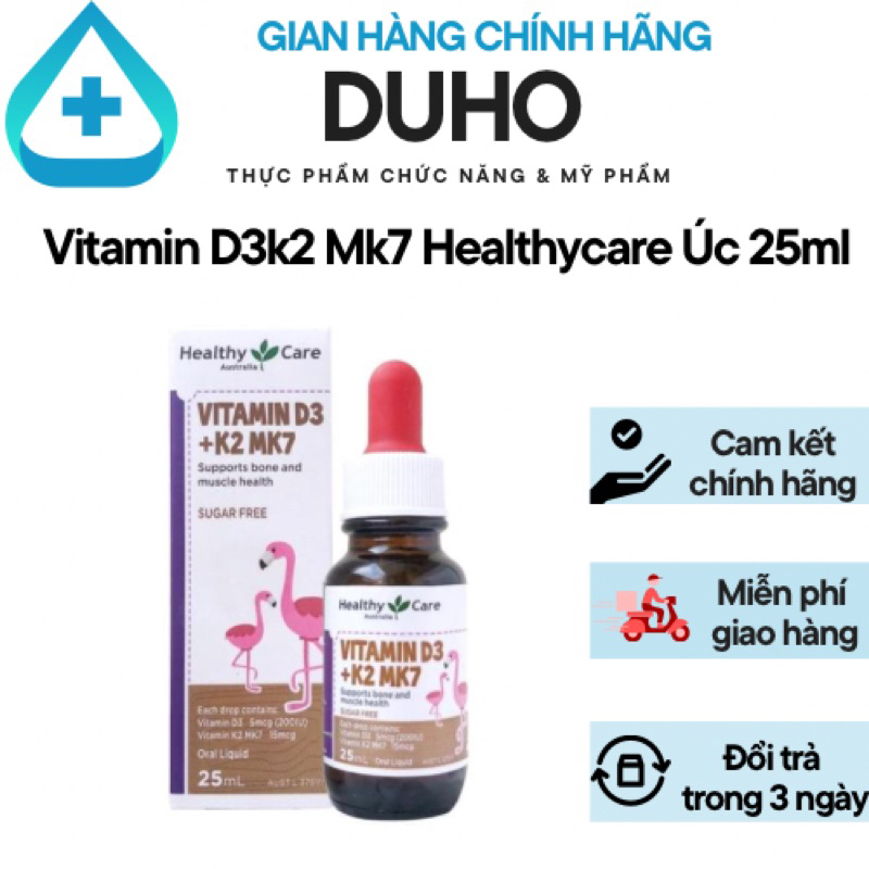 Vitamin D3 K2 MK7 Healthy Care Úc Tăng cường miễn dịch chai 25ml