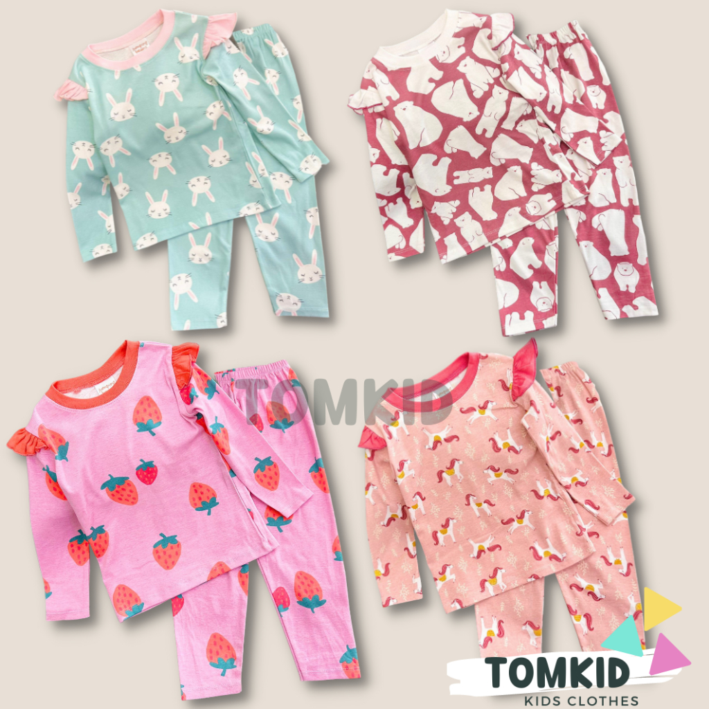 Đồ ngủ cho bé gái, đồ bộ dài tay bé gái chất cotton Borip xuất khẩu mềm mịn không nhão vải 10-23kg Tomkids