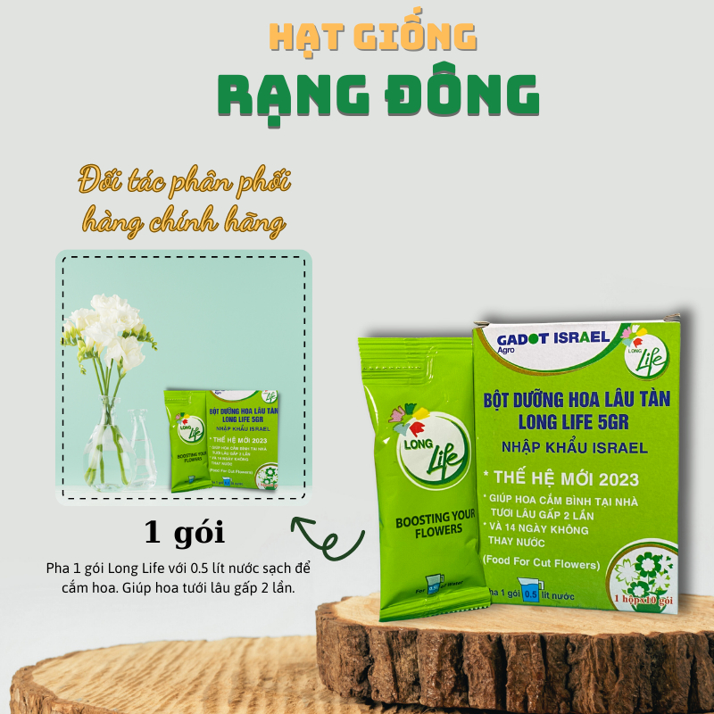 Dưỡng Hoa tươi lâu Long Life Gadot Israel gói 5gr - dinh dưỡng giúp hoa cắm bình lâu tàn đến 14 ngày-Hạt giống Rạng Đông