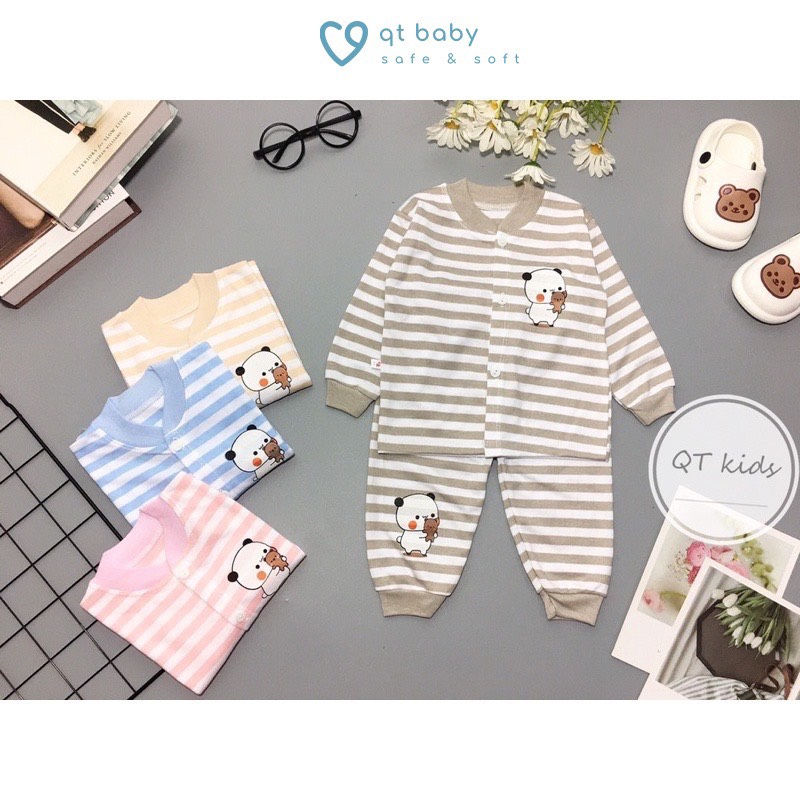 Bộ thu đông dài tay nỉ kẻ cho bé sơ sinh