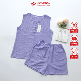 Bộ mặc nhà nữ SANDBOX thiết kế sát nách, quần đùi chất đũi tơ cao cấp mềm mát thoải mái (BHD23001)