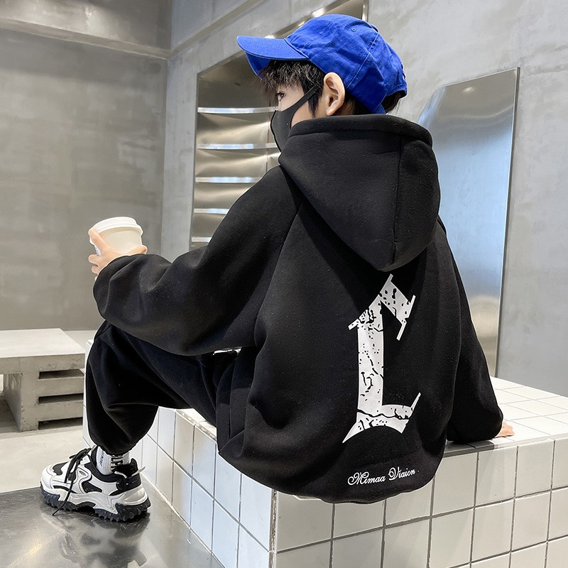 Bộ quần áo hoodie thu đông bé trai 18-48kg từ 4-14 tuổi mẫu L. Đồ bộ bé trai, set quần áo bé trai