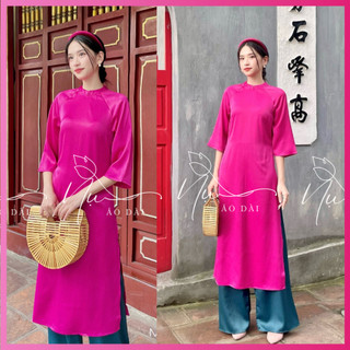 Áo dài truyền thống dáng xuông màu hồng, cổ 2cm dáng tây xòe kiểu dáng trẻ trung, năng động