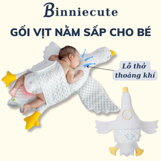Gối vịt trắng nằm sấp chống đầy hơi cho bé BINNIECUTE vải mịn thoáng mát cao cấp - kích thước 97x86cm