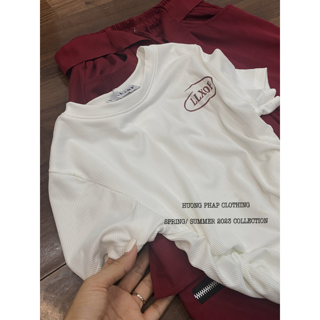 Set Áo Croptop Trắng Mix Quần Xuông Túi Hộp Màu Đỏ Đô Cool Ngầu Phong Cách Ulzzang Unisex HuongPhapClothing