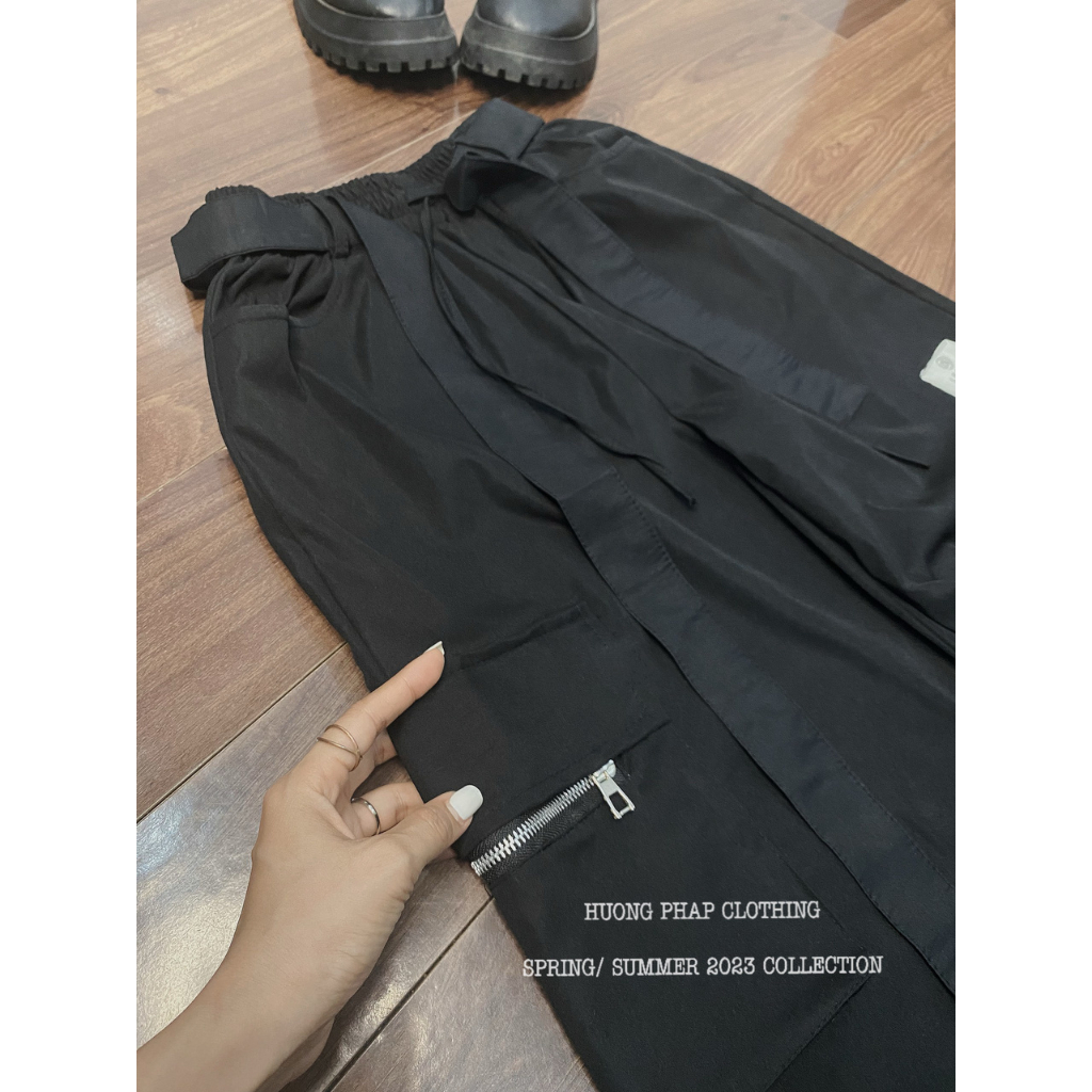 Set Áo Croptop Mix Quần Ống Túi Hộp Đen Cool Ngầu Phong Cách Ulzzang Unisex HuongPhapClothing