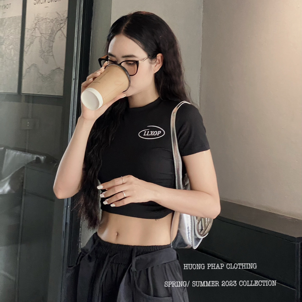 Set Áo Croptop Mix Quần Ống Túi Hộp Đen Cool Ngầu Phong Cách Ulzzang Unisex HuongPhapClothing