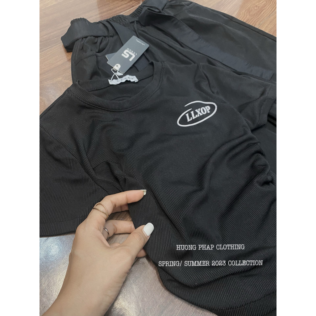 Set Áo Croptop Mix Quần Ống Túi Hộp Đen Cool Ngầu Phong Cách Ulzzang Unisex HuongPhapClothing