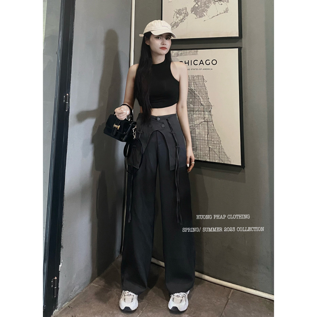 Set Áo Croptop Đen Mix Quần Vải Xuông Túi Hộp Nhăn Cool Ngầu Phong Cách Ulzzang Unisex HuongPhapClothing