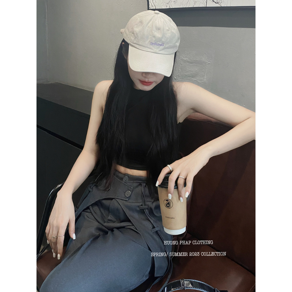 Set Áo Croptop Đen Mix Quần Vải Xuông Túi Hộp Nhăn Cool Ngầu Phong Cách Ulzzang Unisex HuongPhapClothing