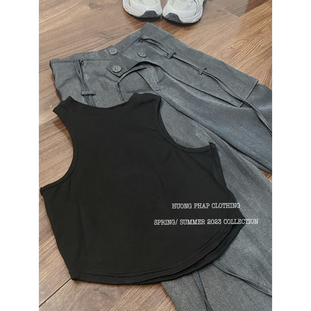 Set Áo Croptop Đen Mix Quần Vải Xuông Túi Hộp Nhăn Cool Ngầu Phong Cách Ulzzang Unisex HuongPhapClothing