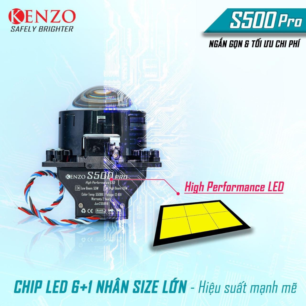 Đèn Led Bi Cầu Pha Siêu Sáng Bi led Kenzo S500 Pro New 2023 - 65W - Hàng Chính Hãng mẫu mới ra mắt tháng 8/2023
