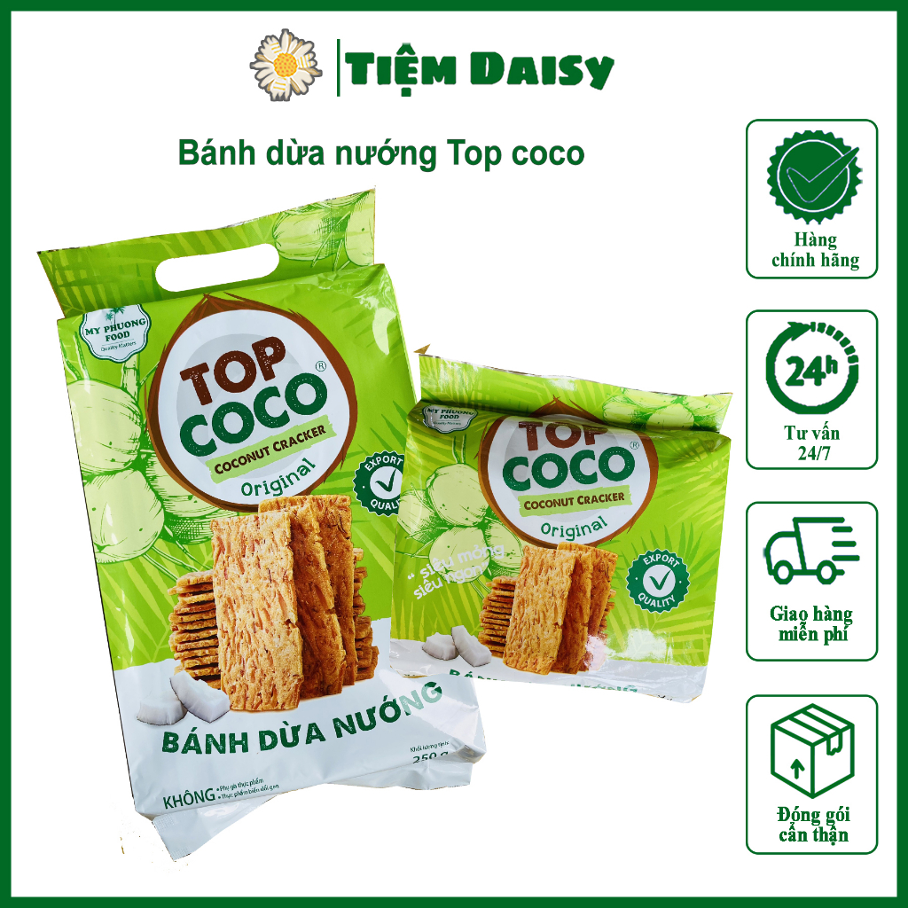 Bánh dừa nướng Top Coco Chính hãng hàng xuất khẩu/ Bánh dừa nướng Thanh Bình gói 170gr/250gr