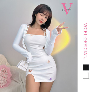 Đầm váy body nữ VGIRL kiểu hai dây chéo xẻ đùi kèm áo khoác