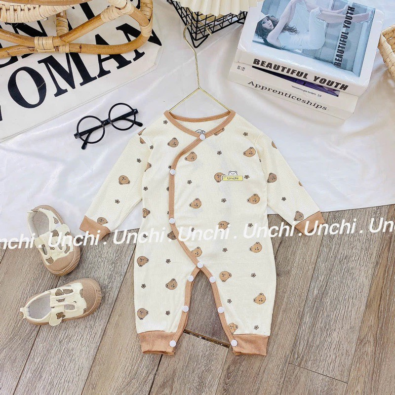 Body sơ sinh dài tay chất len tăm Unchi co giãn thoái mái cho bé 3-9kg