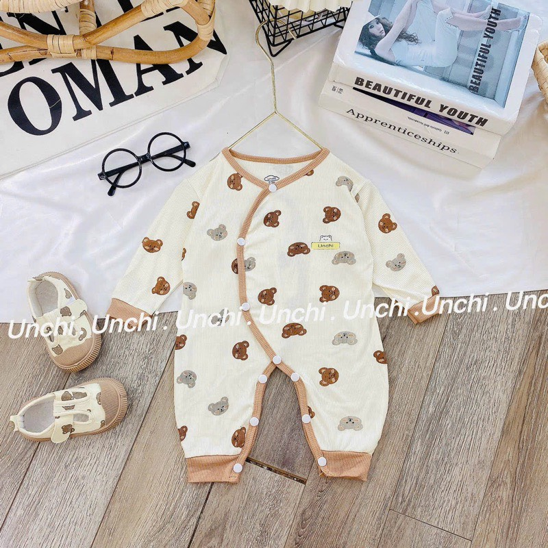 Body sơ sinh dài tay chất len tăm Unchi co giãn thoái mái cho bé 3-9kg