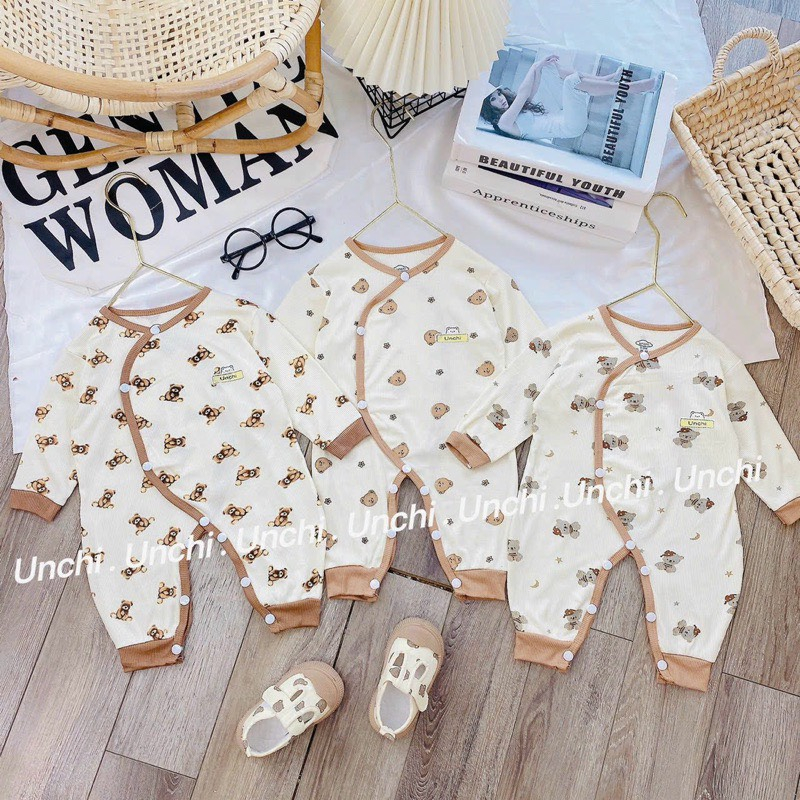 Body sơ sinh dài tay chất len tăm Unchi co giãn thoái mái cho bé 3-9kg