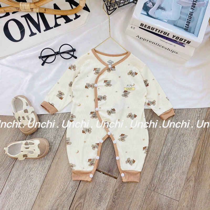 Body sơ sinh dài tay chất len tăm Unchi co giãn thoái mái cho bé 3-9kg