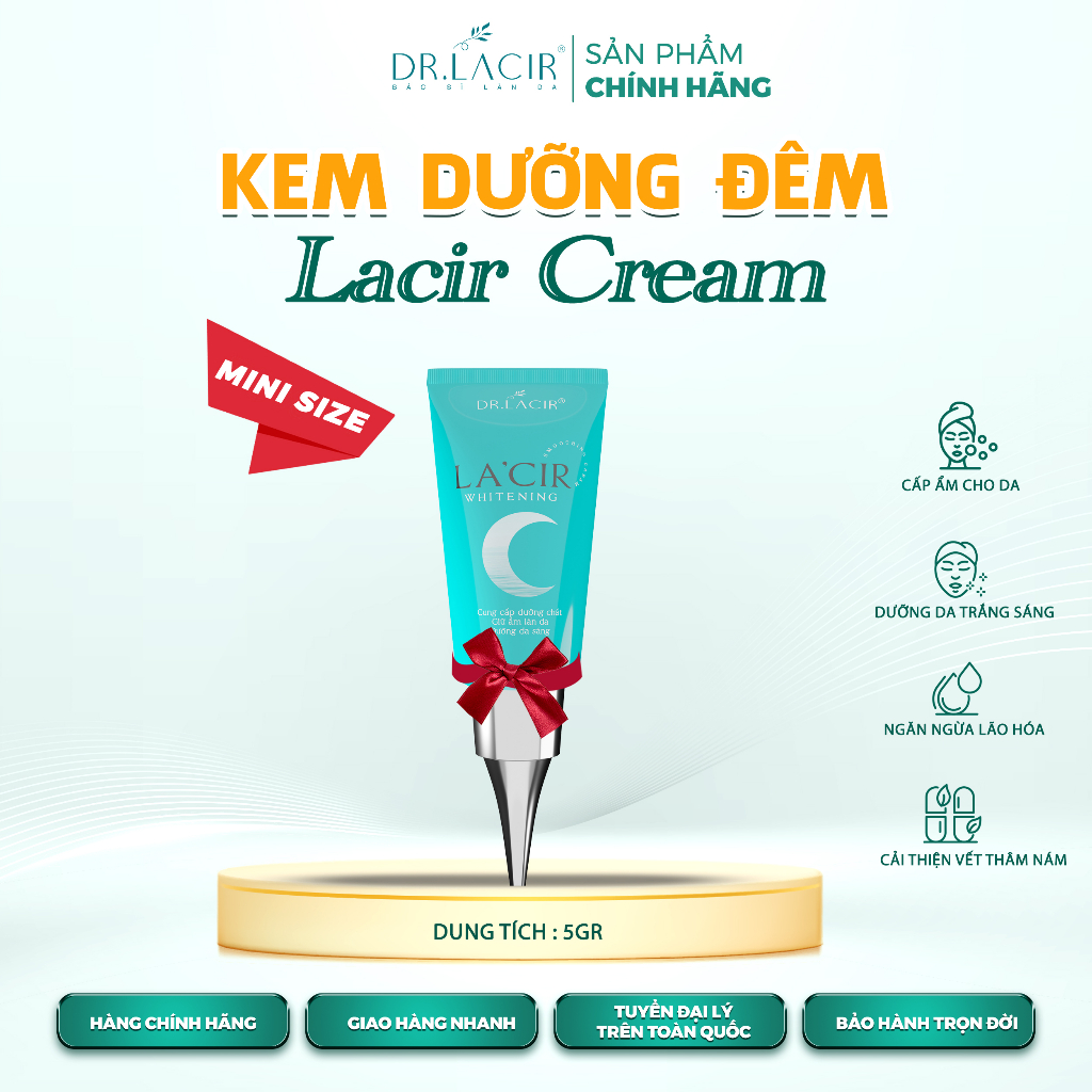 Kem dưỡng da ban đêm Mini Size Dr Lacir Whitening Smoothing Cream 5g kích thích collagen làm săn chắc và giảm nếp nhăn