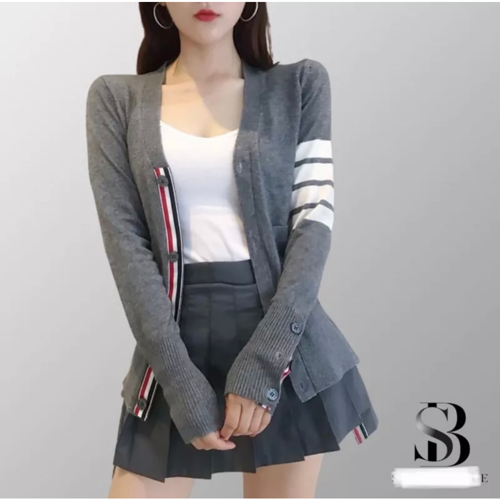 Áo Khoác Cardigan Len Thom Họa Tiết 4 Sọc Cao Cấp