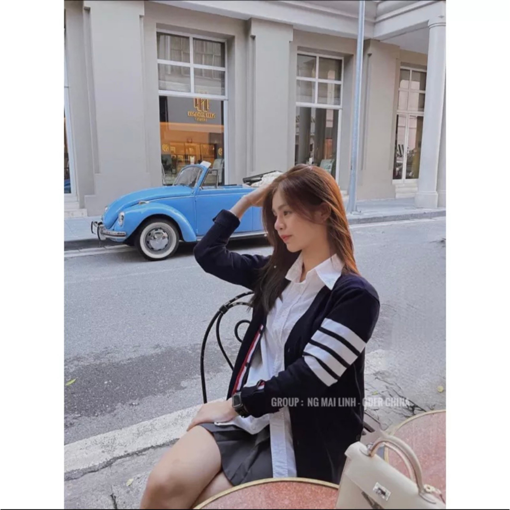 Áo Khoác Cardigan Len Thom Họa Tiết 4 Sọc Cao Cấp