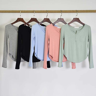 Áo Thun Nữ Dài Tay Cổ Chữ V Nút Cài PhốI Túi Vạt Bầu Thời Trang Sugal TOP NU 096V3