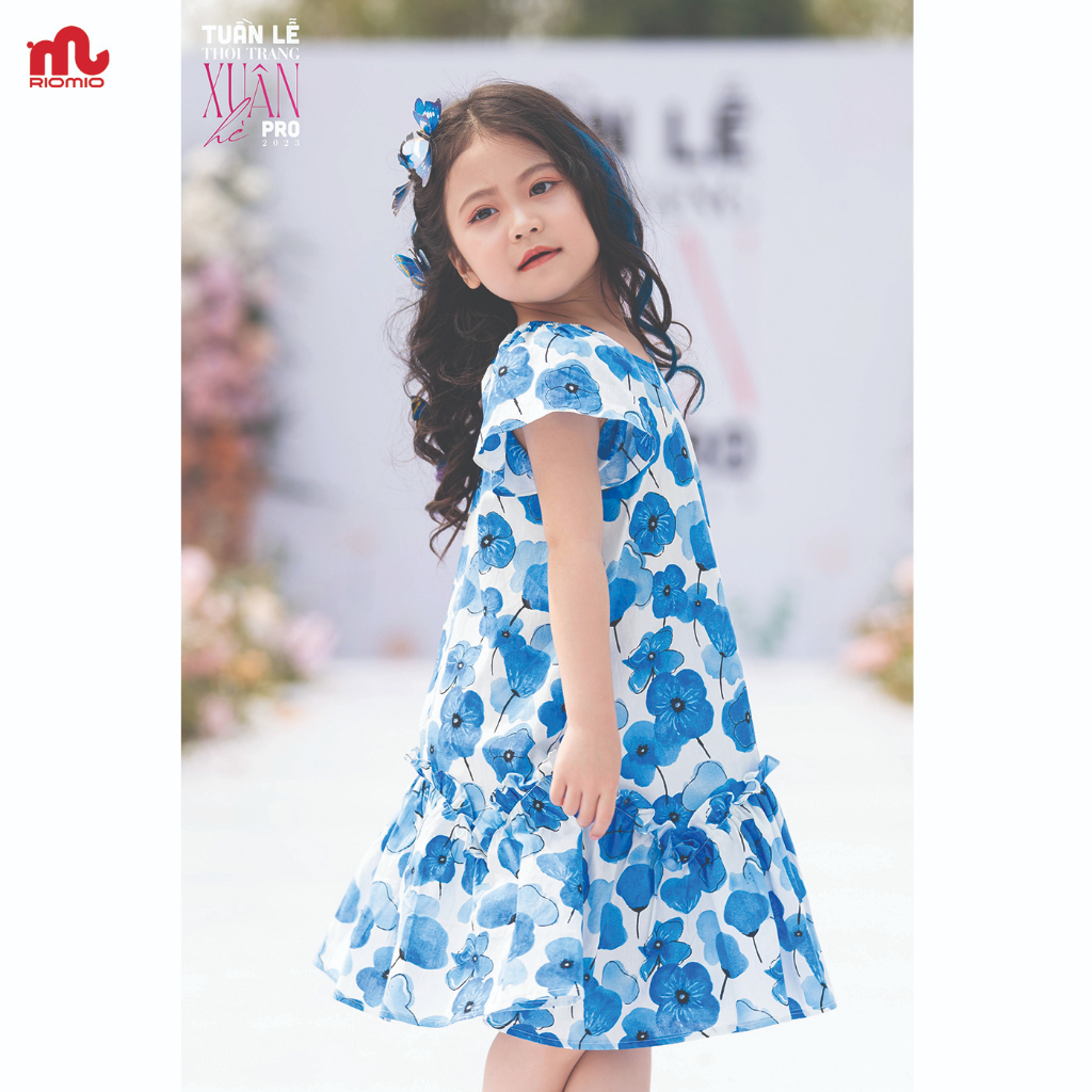 Đầm bé gái Riomio váy công chúa cho bé họa tiết hoa tay phồng dáng babydoll chất thô Hàn siêu mát, mềm 15-32kg - RV611